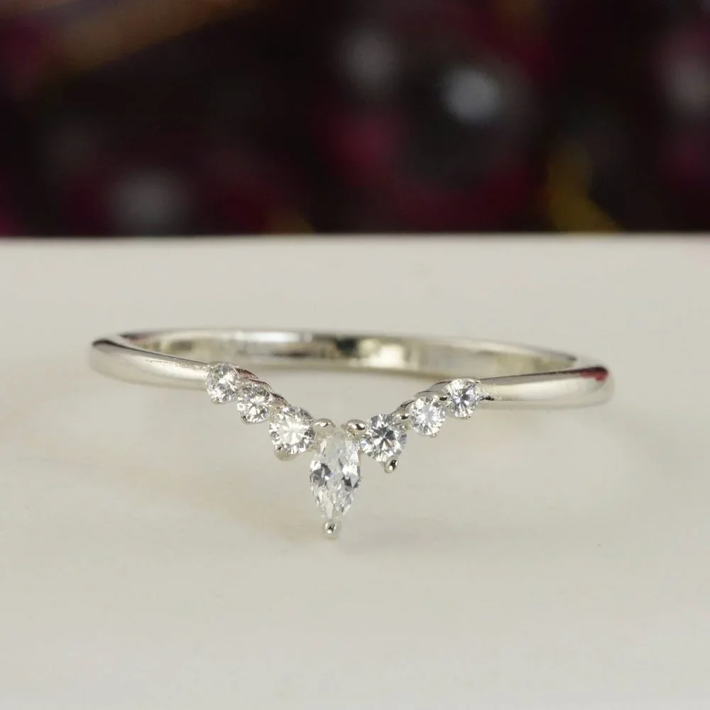 Round Marquis Diamond Enhancer Guard Ring Solid 925 Crown Wedding Band